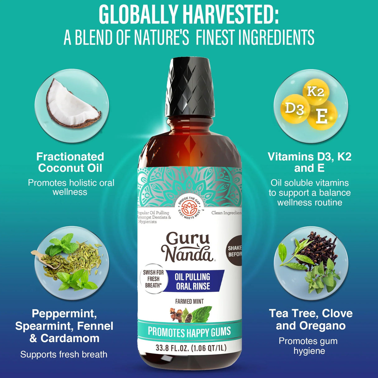 Cocomint Oil Pulling with 7 Essential Oils & Vitamins D3, E & K2