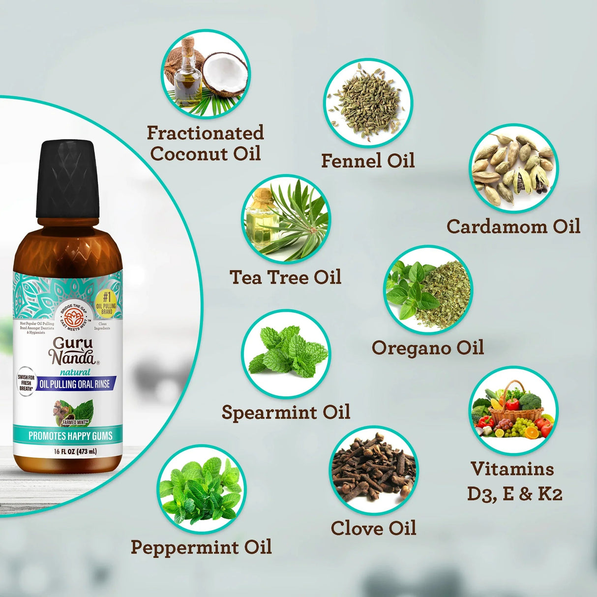 Cocomint Oil Pulling with 7 Essential Oils & Vitamins D3, E & K2