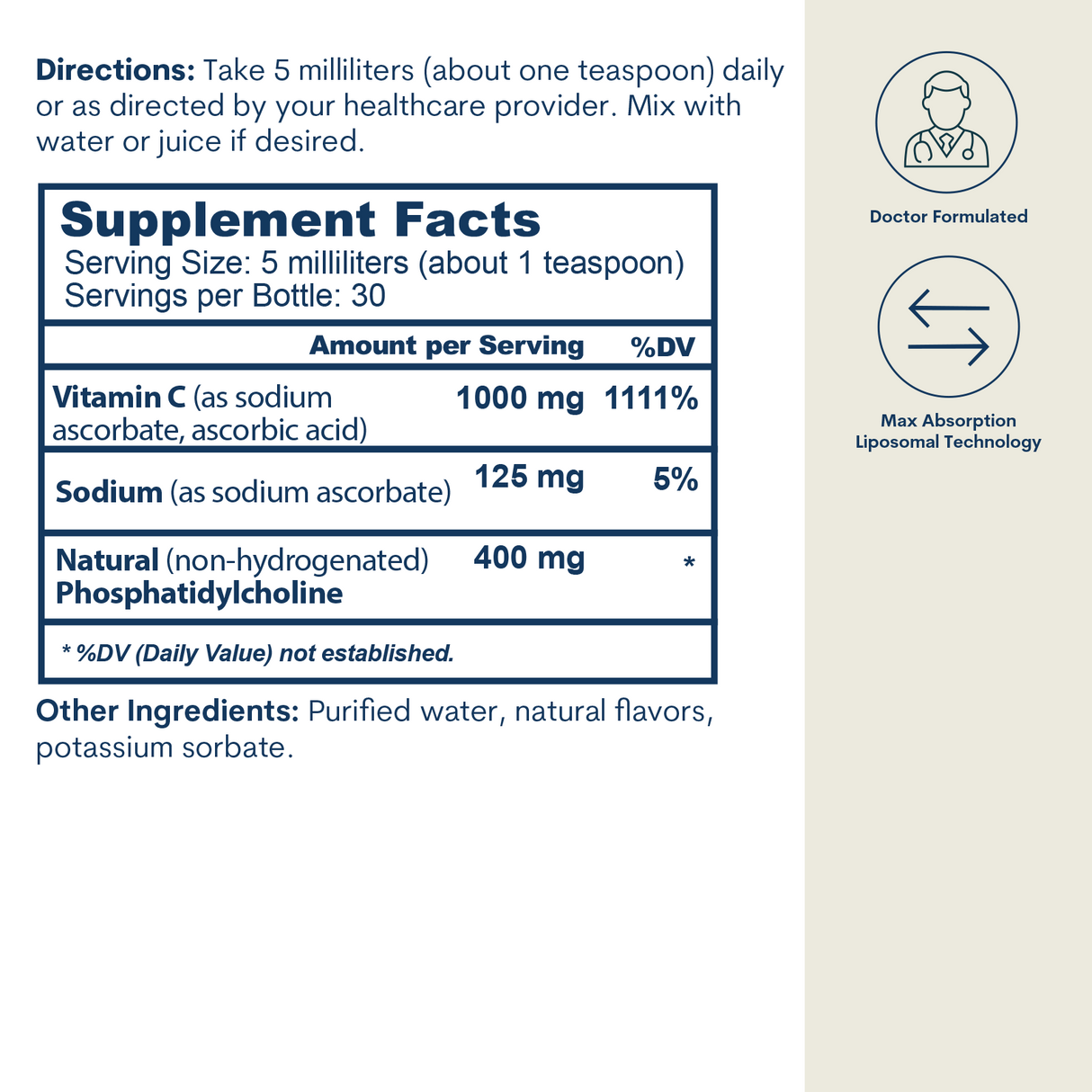 Liposomal Vitamin C - Liquid - Original Orange Formula (5 FL OZ / 30 Servings)