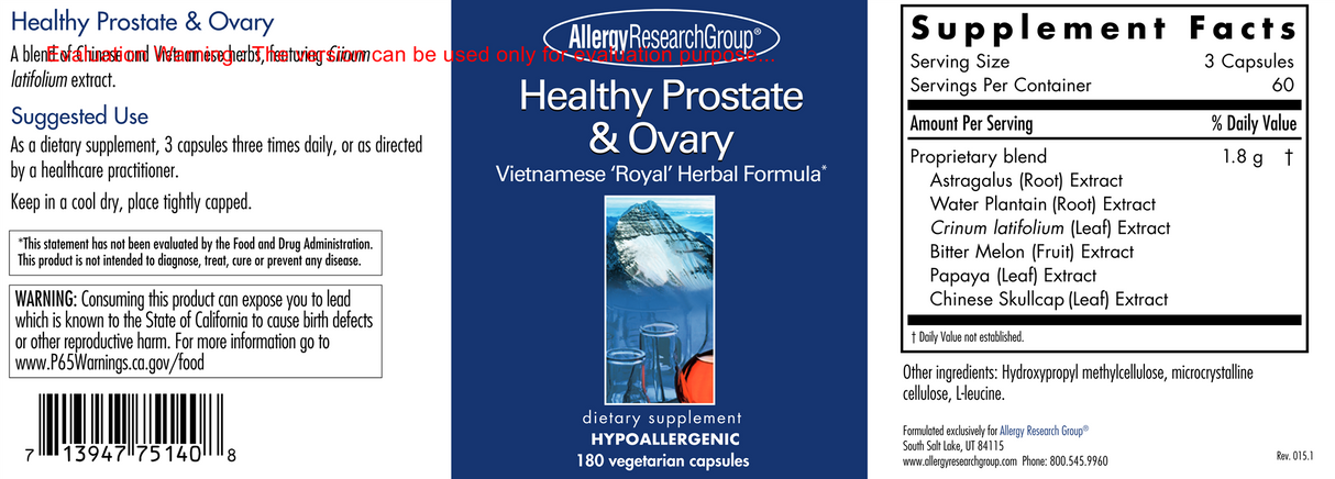Healthy Prostate & Ovary 180Veggie Caps