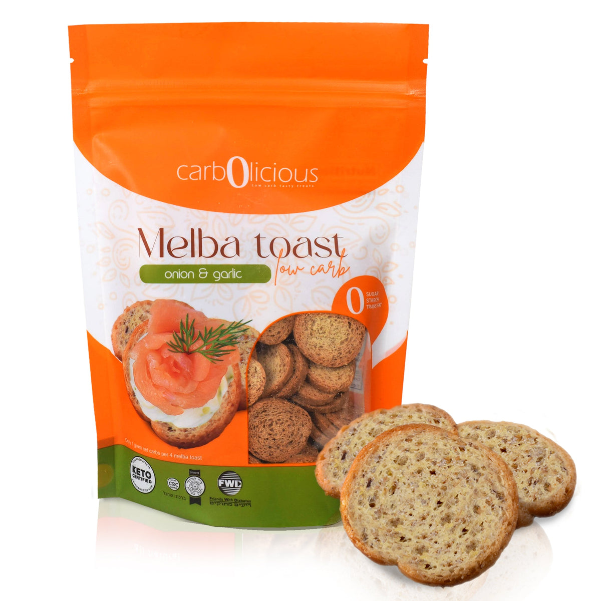 Carbolicious Melba Toast Low-Carb Sugar Free (ONION & GARLIC) 4oz 1g net carbs per 8 Slices