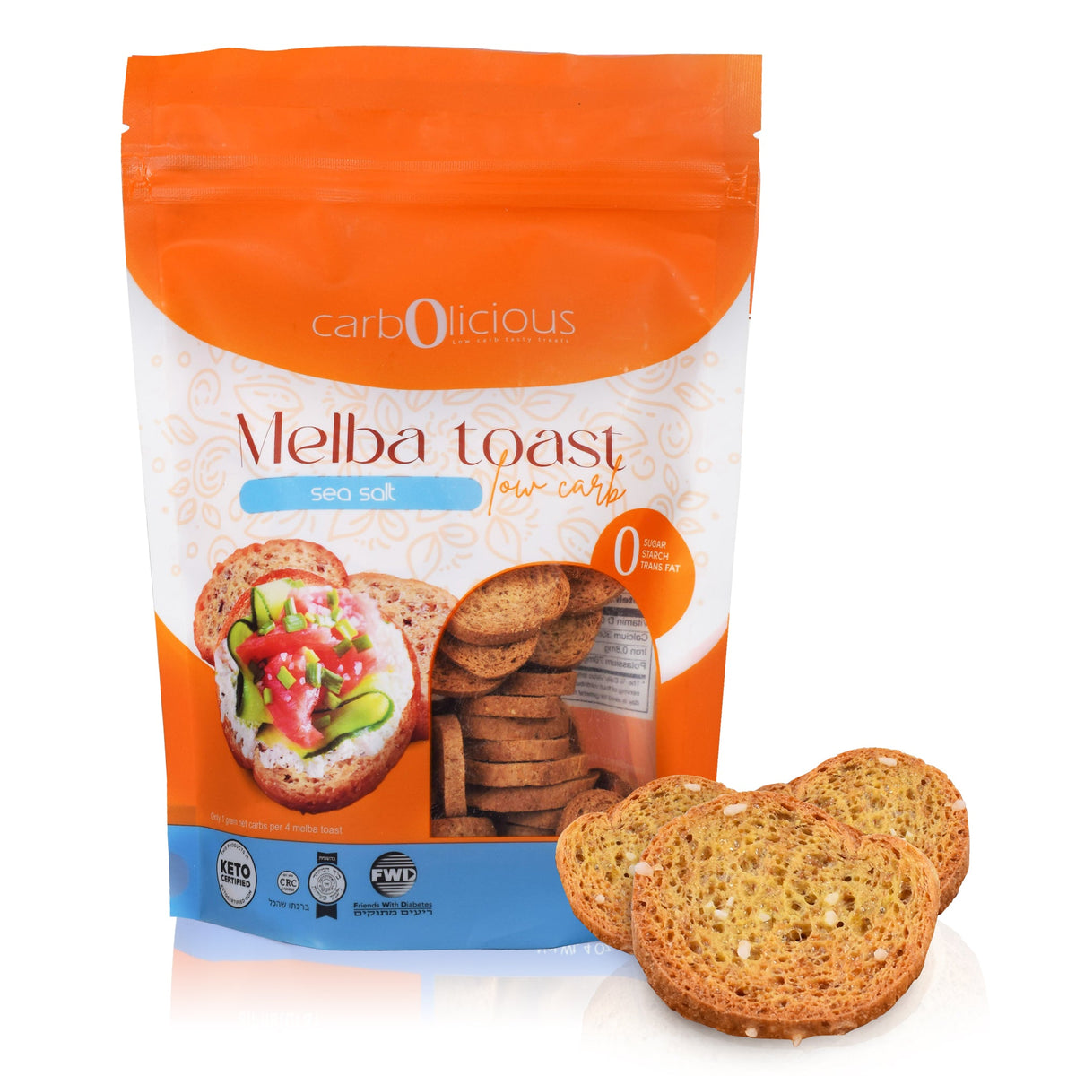 Carbolicious Carbolicious Melba Toast Low-Carb Sugar Free (Sea Salt), 4oz - 1 Pack. Only 1 Carb for 8 Slices!