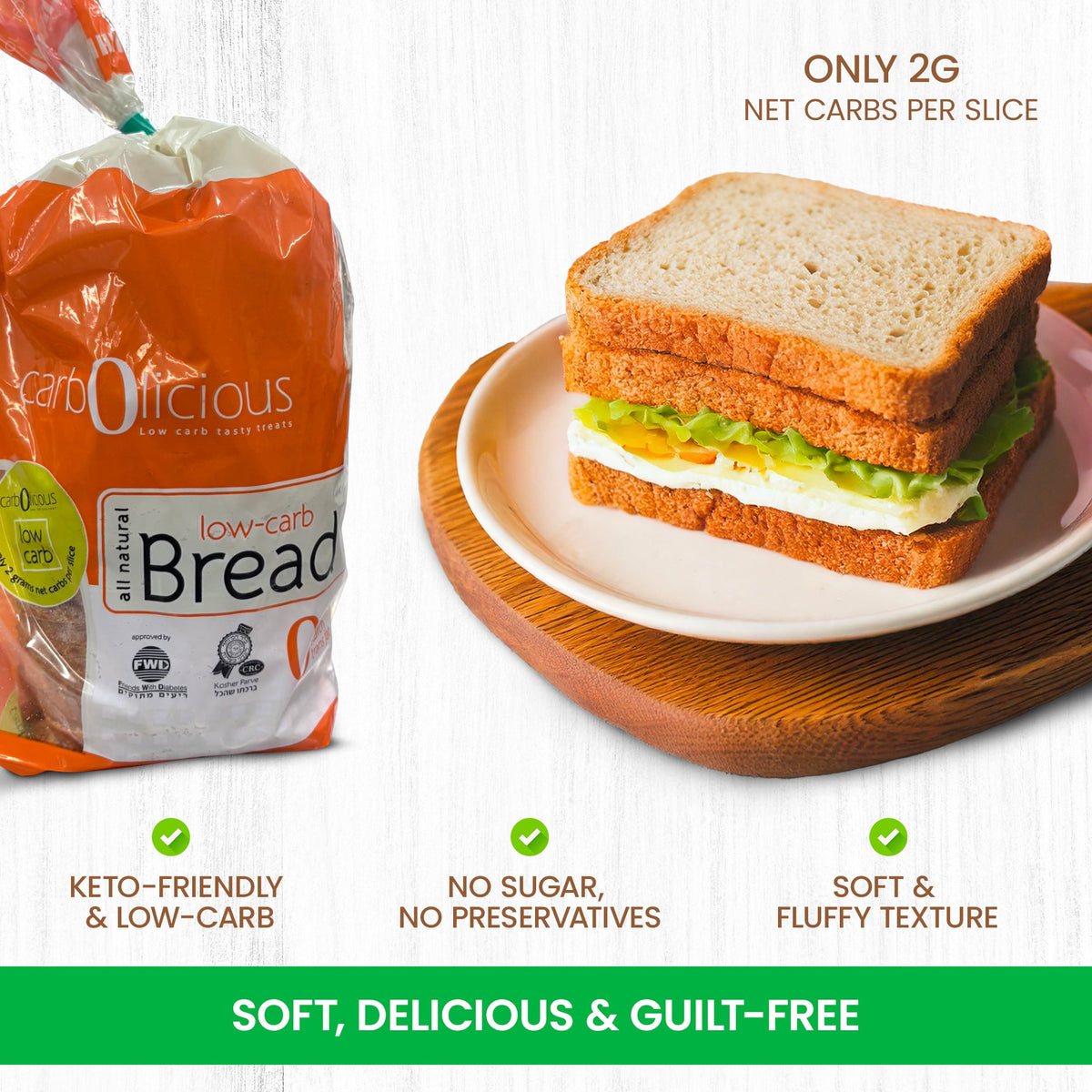 Carbolicious Bread Low-Carb, Sugar-free, Keto, Atkins Friendly 16 oz -2g Carbs- Per Slice One Loaf (16 oz)
