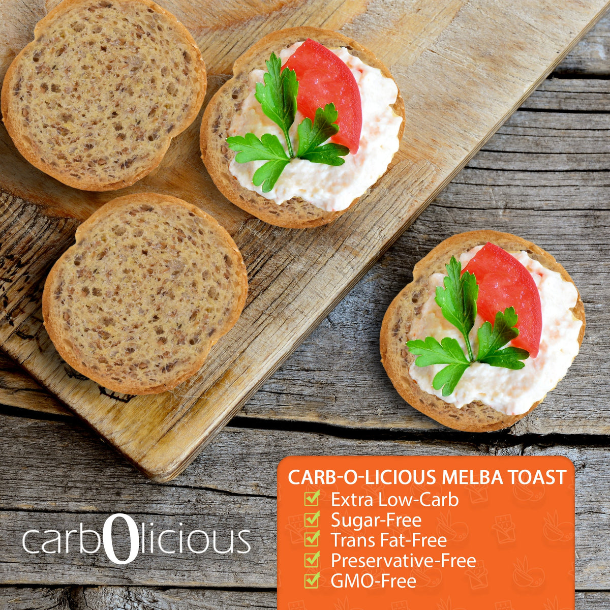 Carbolicious Melba Toast Low-Carb Sugar Free (ONION & GARLIC) 4oz 1g net carbs per 8 Slices
