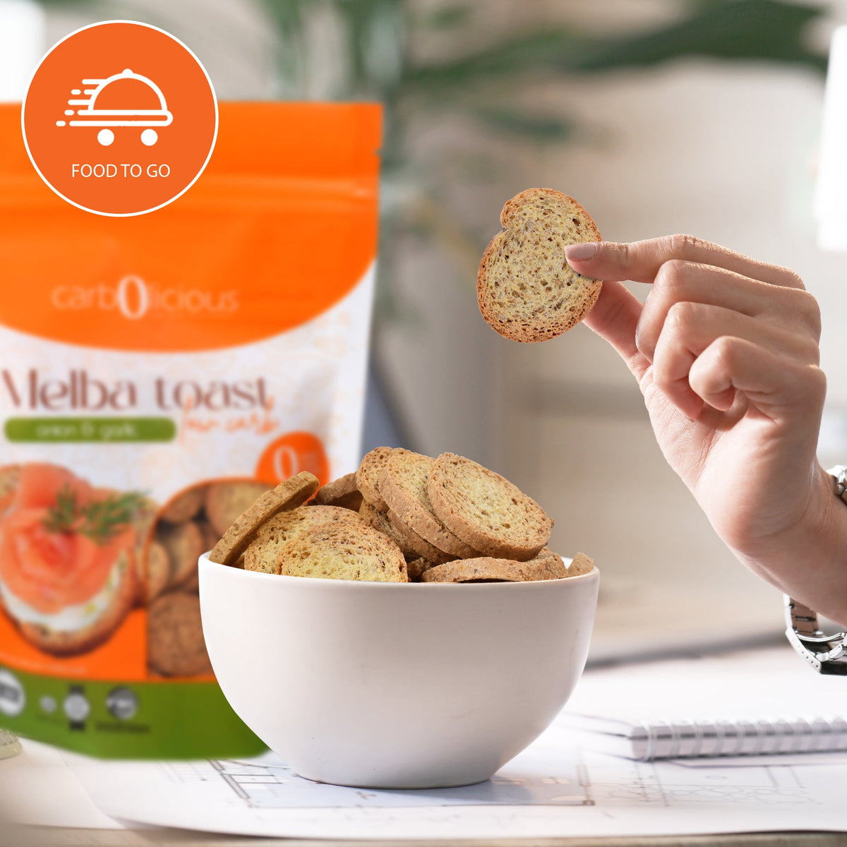 Carbolicious Melba Toast Low-Carb Sugar Free (ONION & GARLIC) 4oz 1g net carbs per 8 Slices