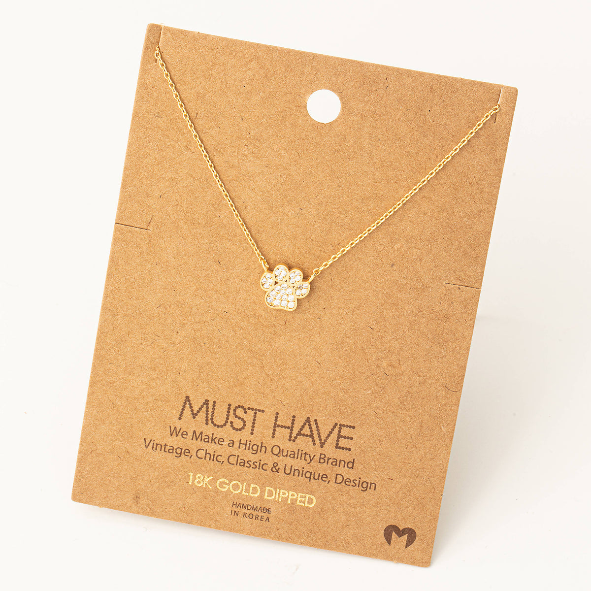 Gold Dipped Dog Paw Print Charm Necklace: G