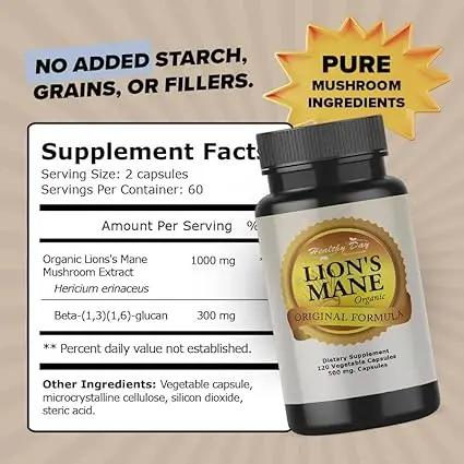 Lion’s Mane Mushroom Capsules – Supports Focus, Memory & Mental Clarity