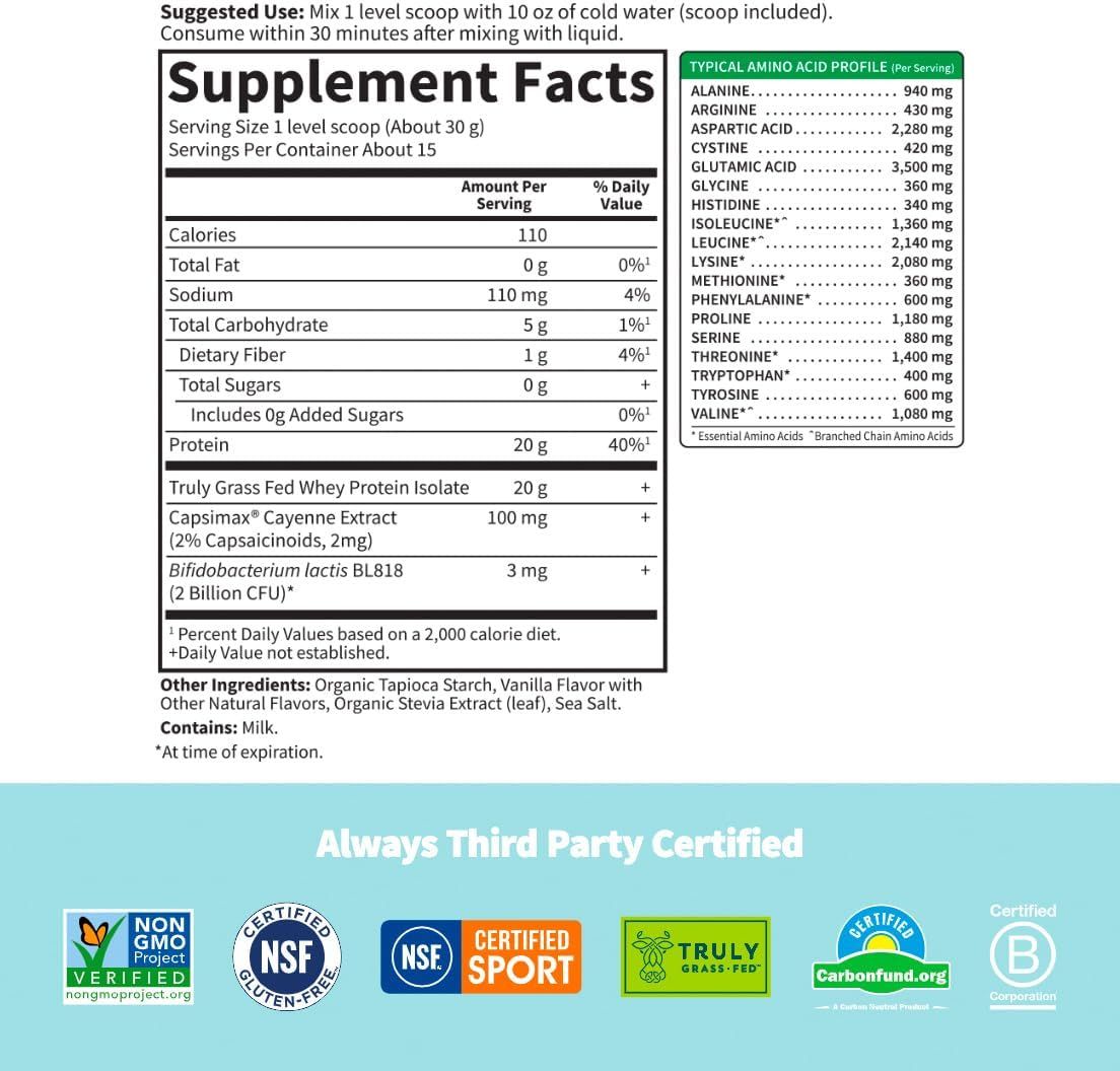 Sport Grass Fed Whey+ Weight Management Protein 450g Powder Vanilla