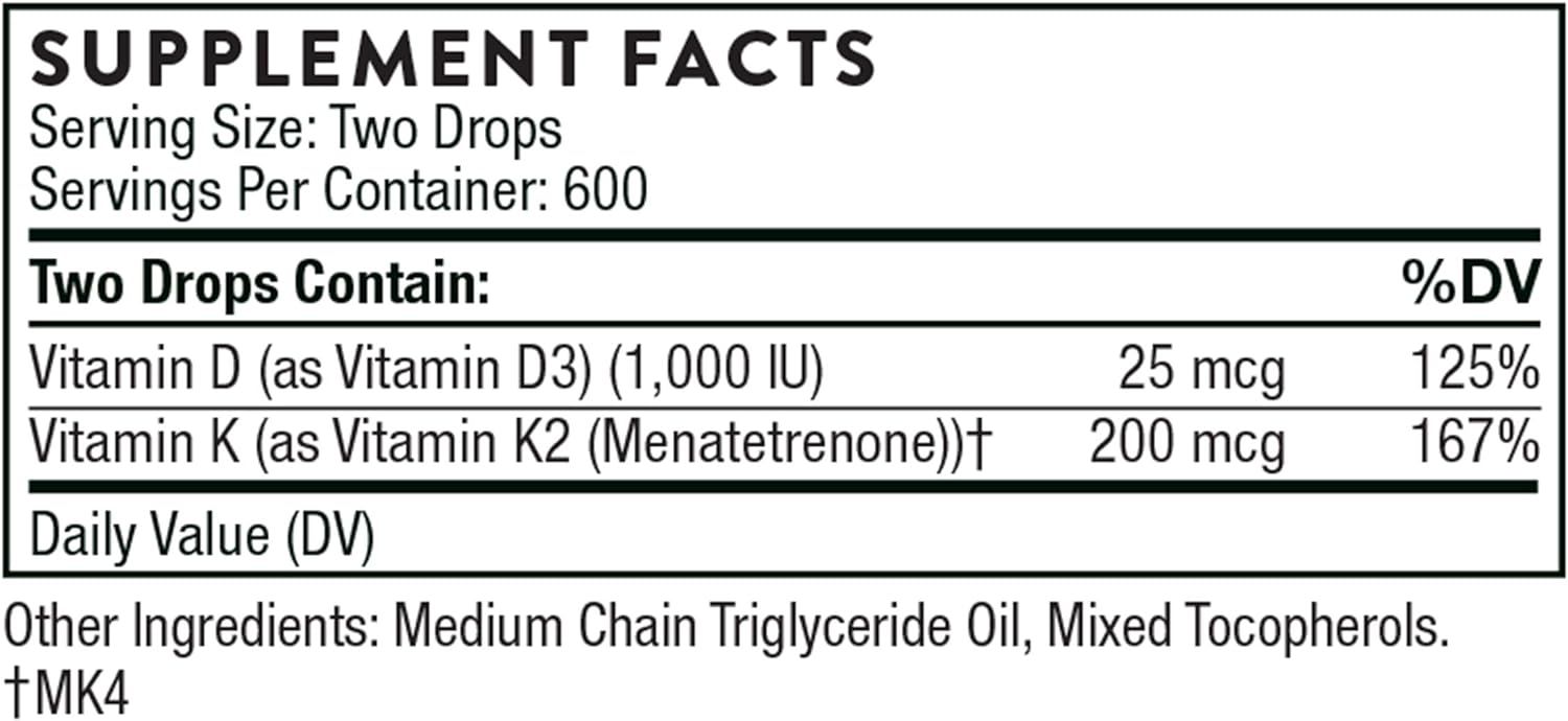 Vitamin D + K2 Liquid 500 Iu 1 Oz.