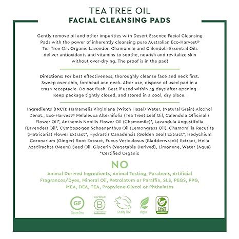 Tea Tree Oil Facial Cleansing Pads 50 Pads