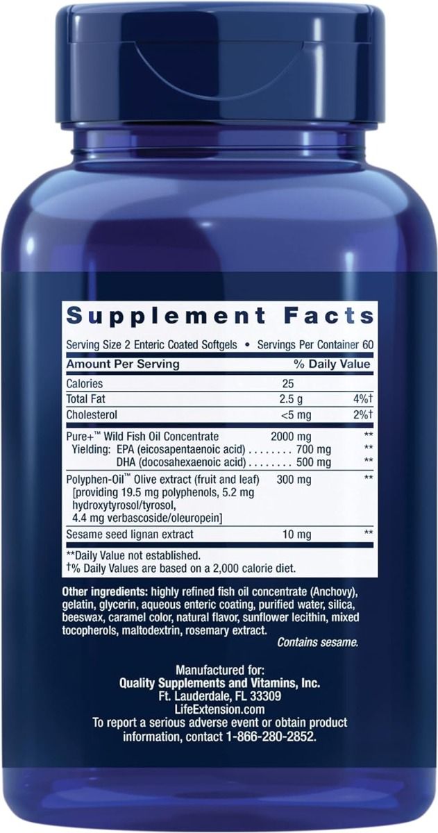 Super Omega-3 EPA/DHA with Sesame Lignans & Olive Fruit Extract (Enteric Coated) Softgels