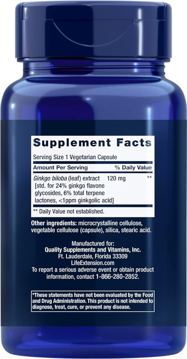 Ginkgo Biloba Certified Extract 120 MG 365 Veggie Caps