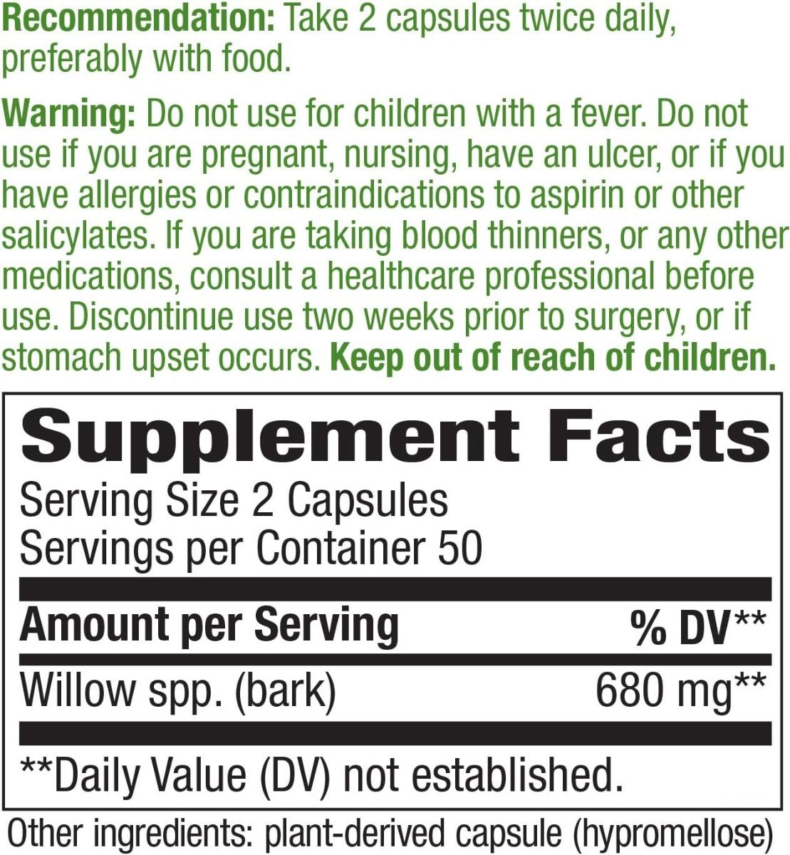 White Willow Bark 100 Capsules