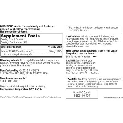 Iron Chelate 30 MG 100 Capsules
