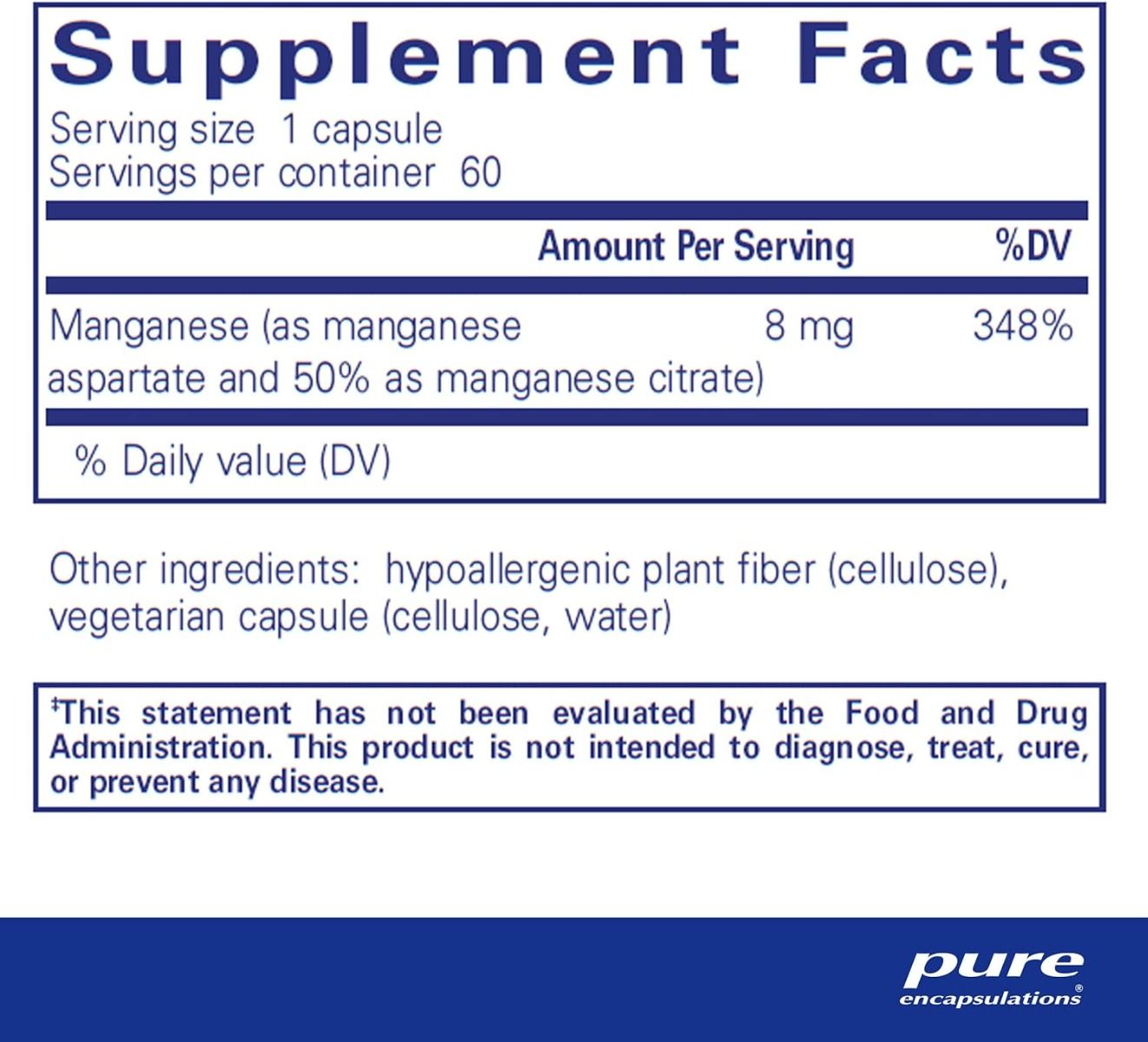 Manganese Aspartate/citrate 60 Capsules