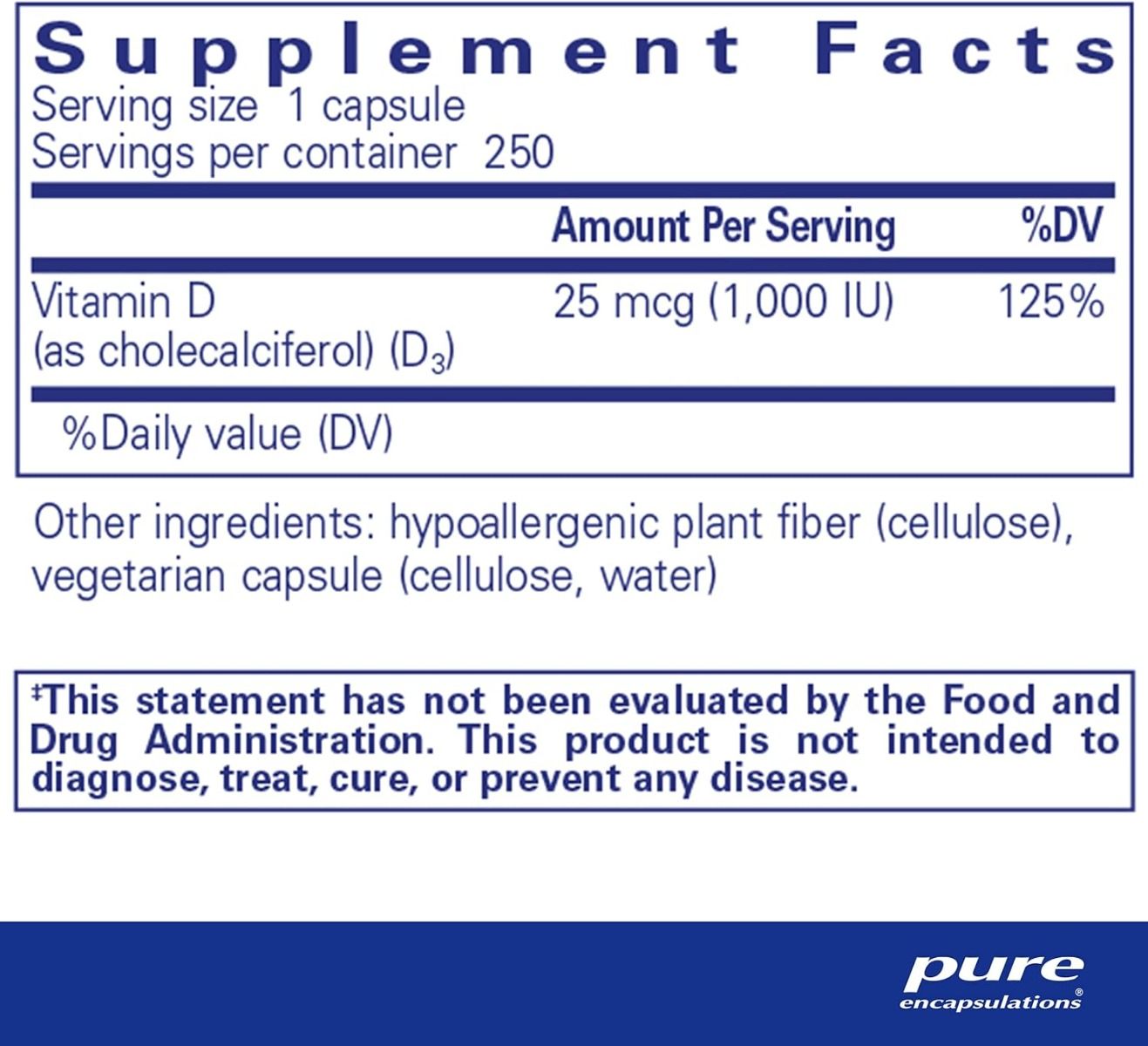 Vitamin D3 1000 IU 250 Capsules