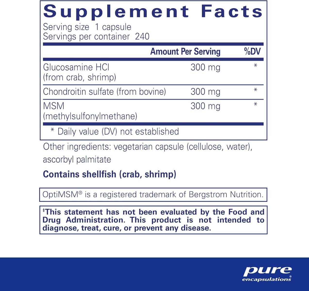 Glucosamine + Chondroitin with MSM 240 Veggie Caps