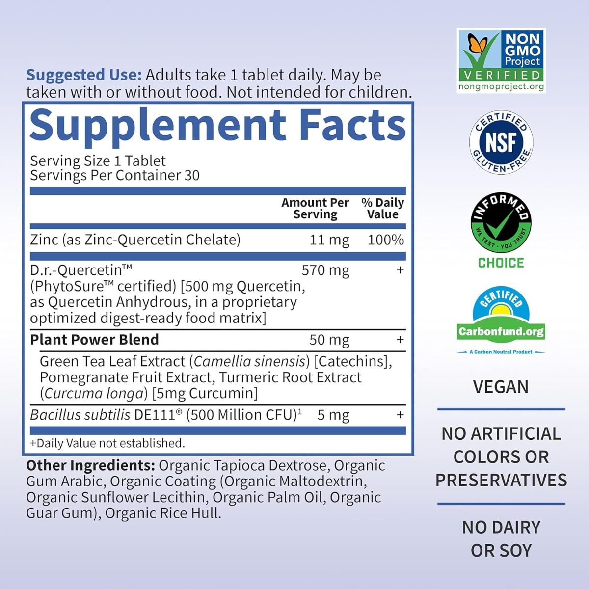 Dr. Formulated Quercetin Recovery 500 MG 30 Vegan Tablets