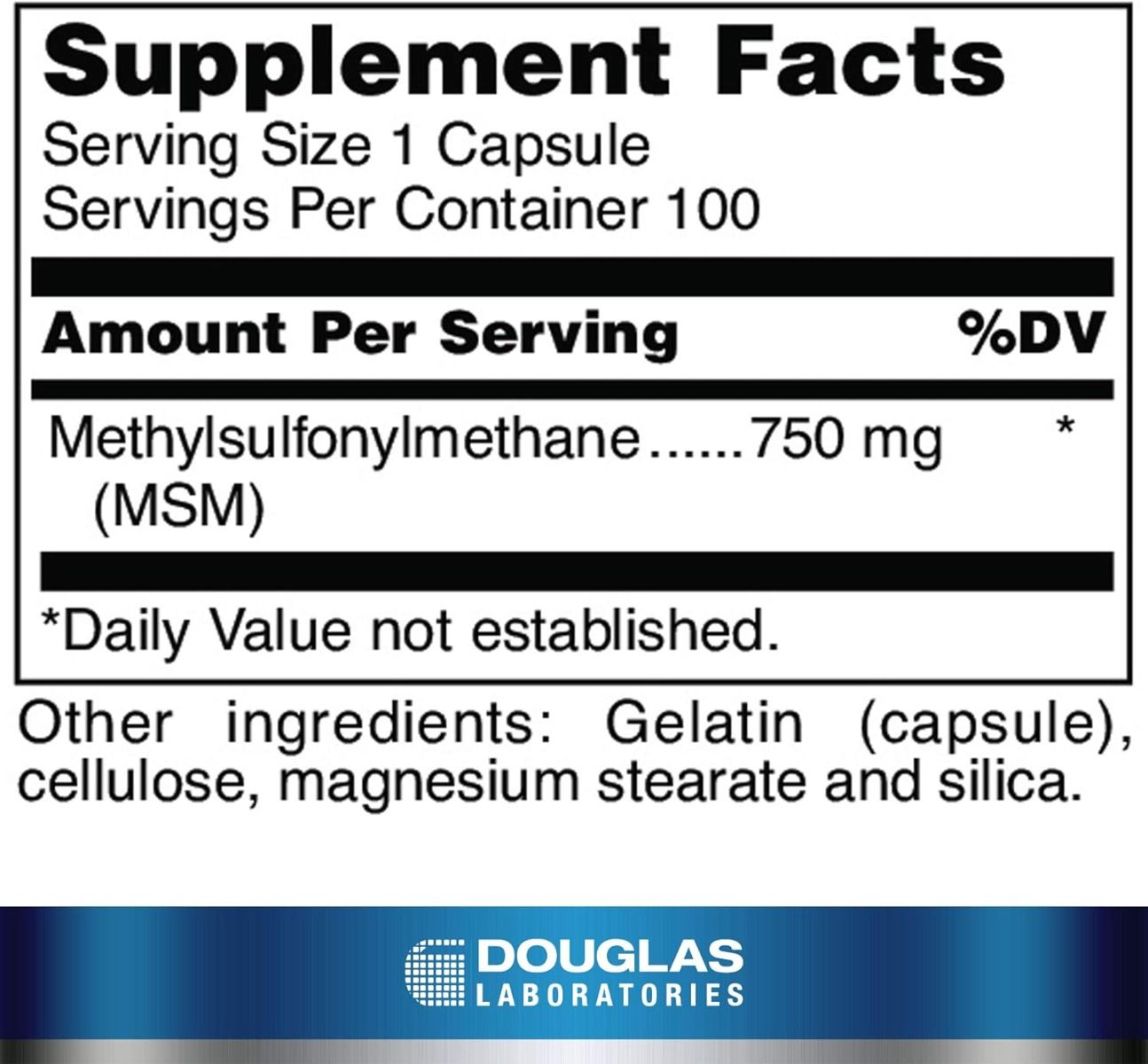 MSM Capsules 750 MG 100 Capsules