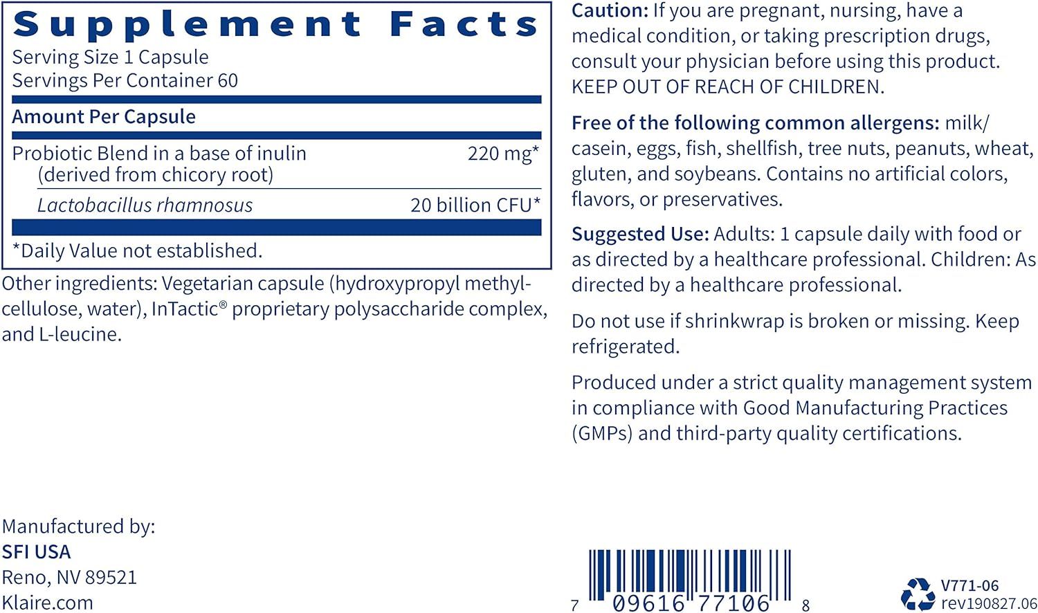 Ther-Biotic Factor 1: Lactobacillus Rhamnosus 60 Veggie Caps