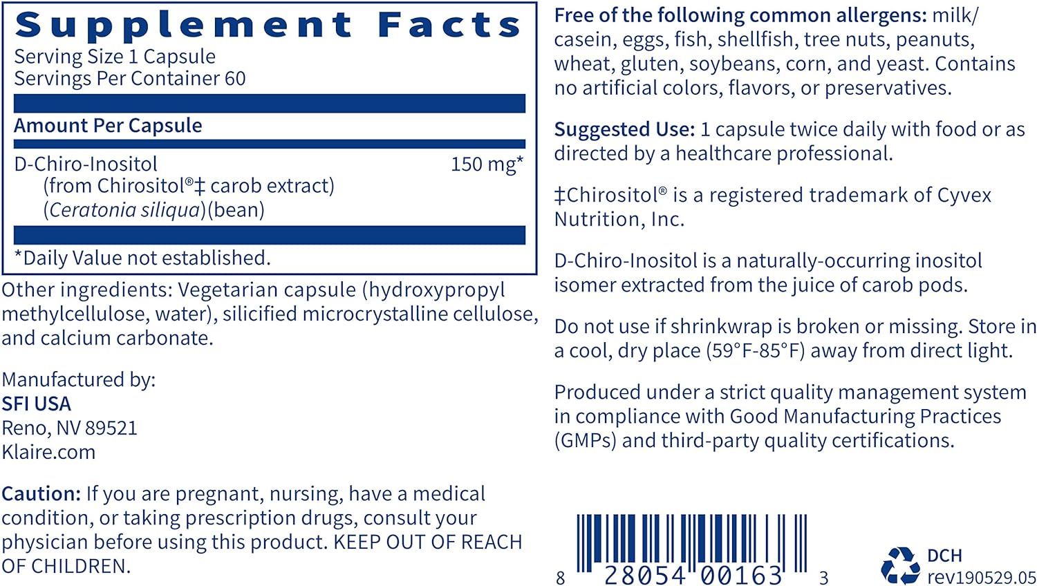 D-Chiro-Inositol 150 MG 60 Veggie Caps
