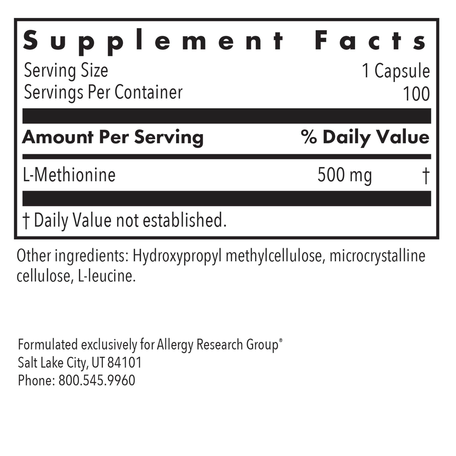 L-Methionine 100 Veggie Caps