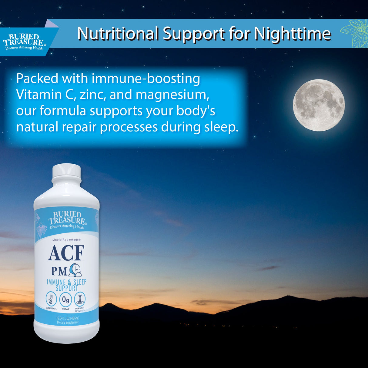 Buried Treasure Liquid Nutrients® ACF PM – Melatonin-Free Liquid Nighttime Sleep Support