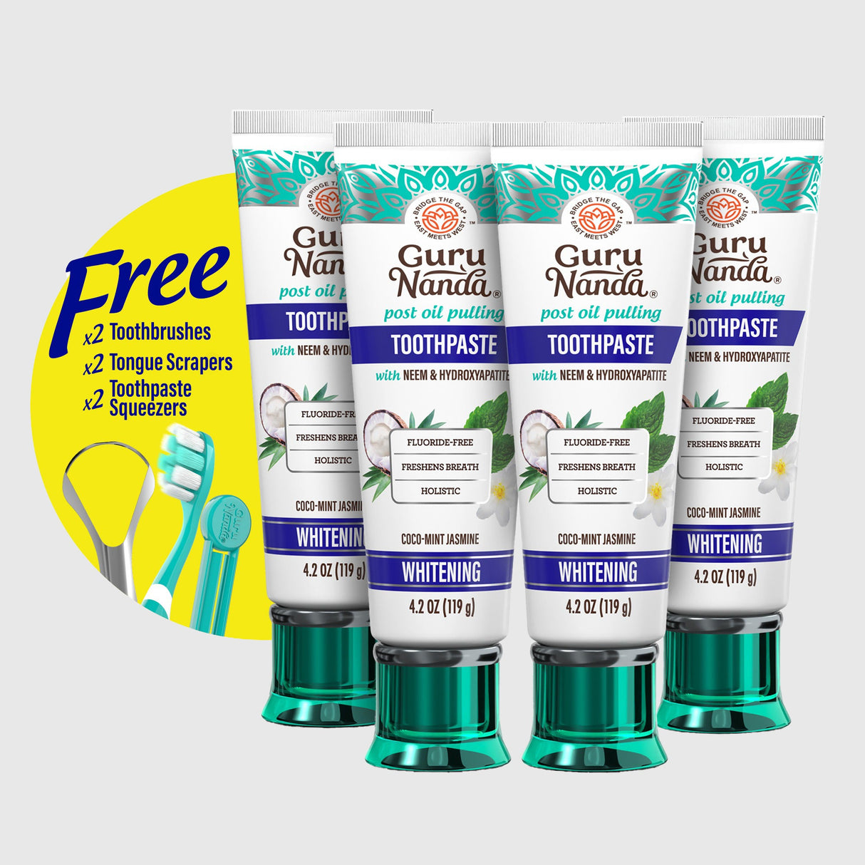 Hydroxyapatite & Neem Whitening Toothpaste, Fluoride Free – 4.2 oz