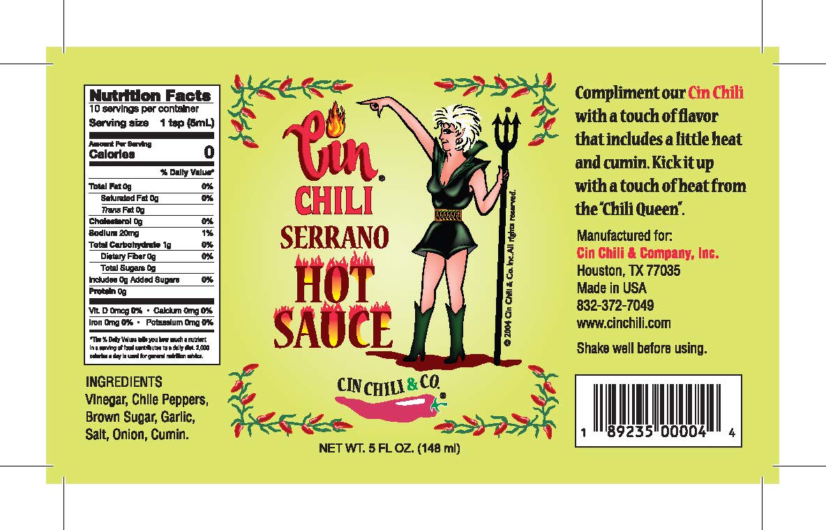 Award winning Cin Chili Serrano Hot Sauce