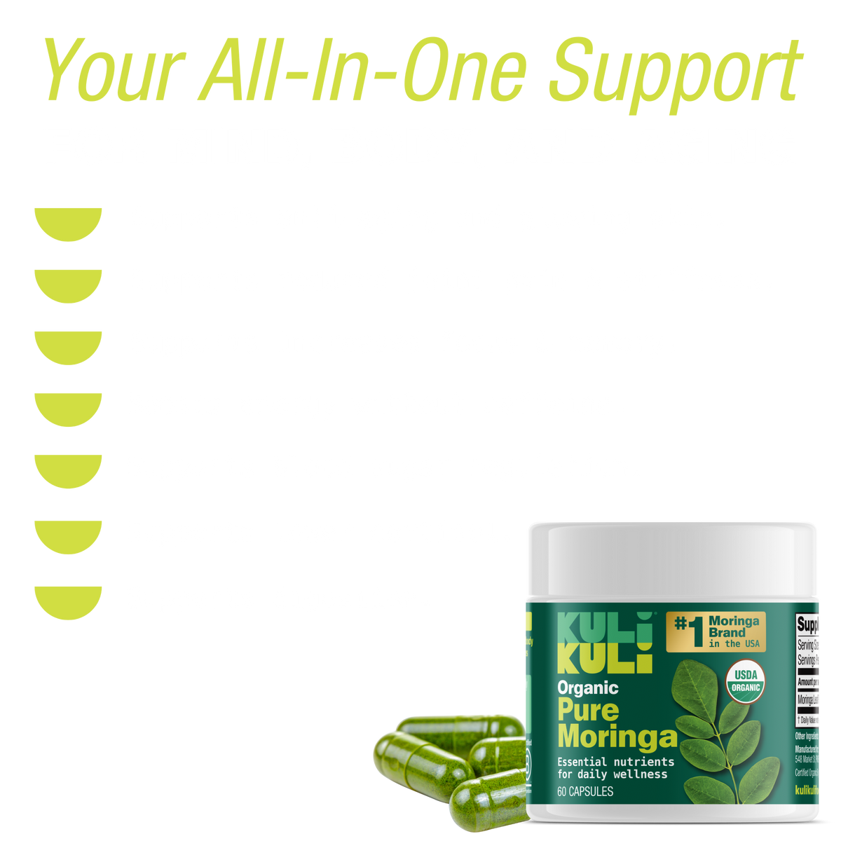 Organic Pure Moringa Powder Capsules (60-Count)