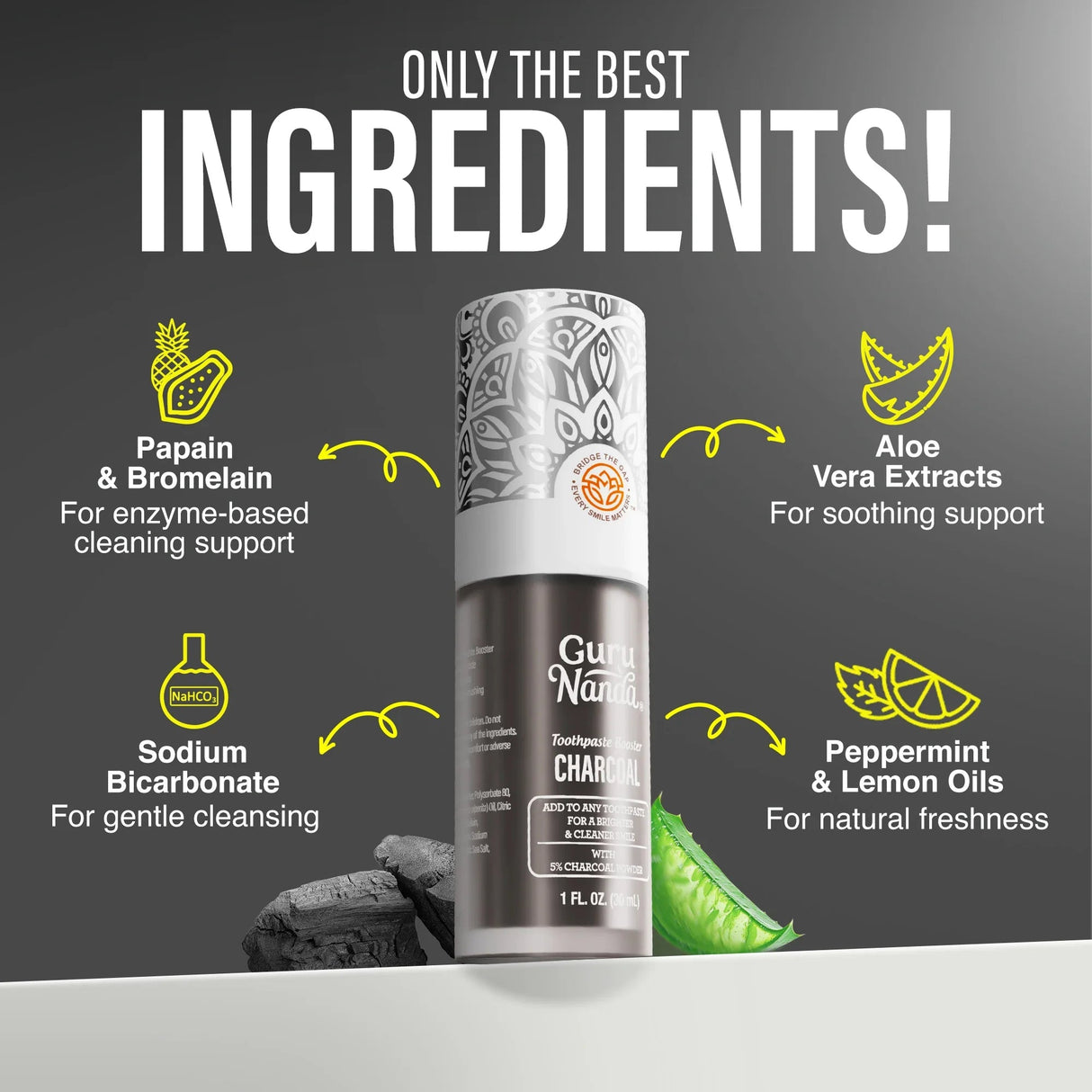Charcoal Toothpaste Booster with 5% Charcoal Powder – 1 fl oz