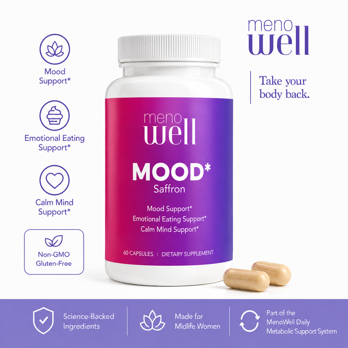 MOOD* Saffron Extract : 60 Caps : Part of the MenoWell Metabolic Support System
