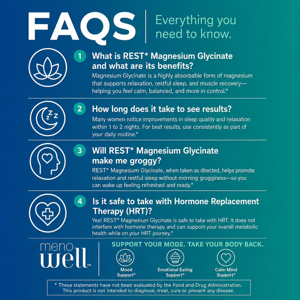 REST* Magnesium Glycinate : 90 Caps : Part of the MenoWell Metabolic Support System