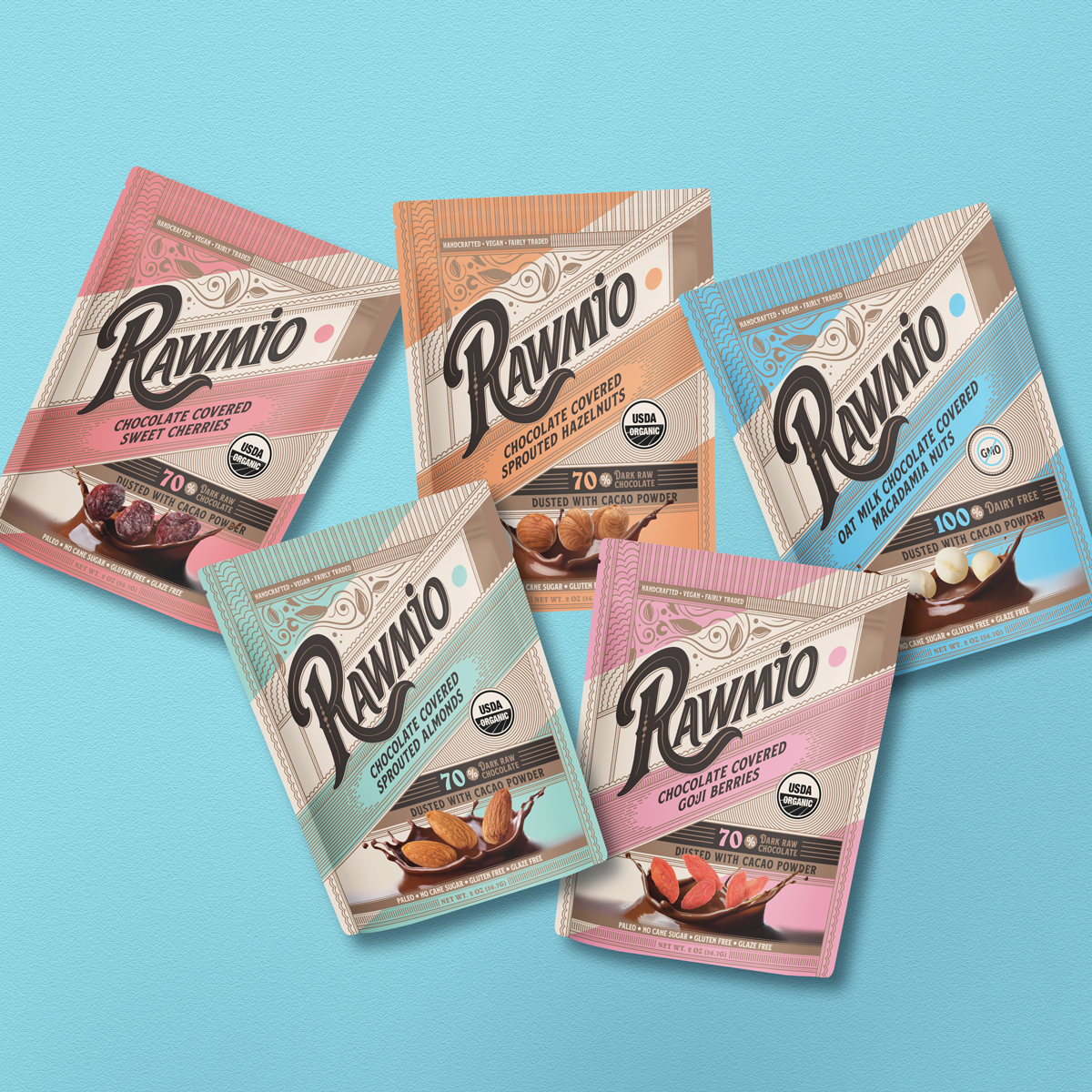 Rawmio Chocolate Covered Variety Pack of 5, 1 of each, 2oz