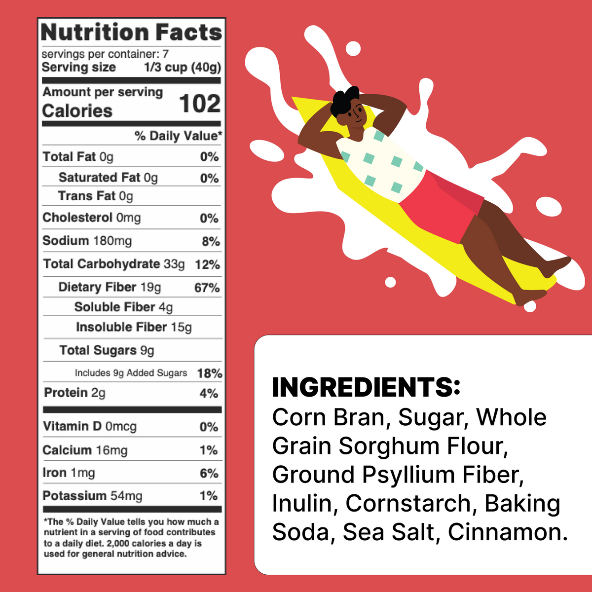 Poop Like a Champion Cinnamon Toast Ultra Fiber Cereal — 19g fiber, 67% daily value