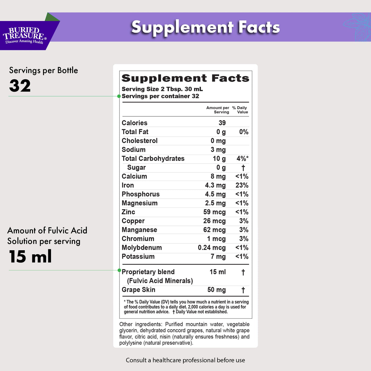Fulvic Minerals Complex – Humic Shale-Derived Minerals, Grape Flavored, 32 Servings
