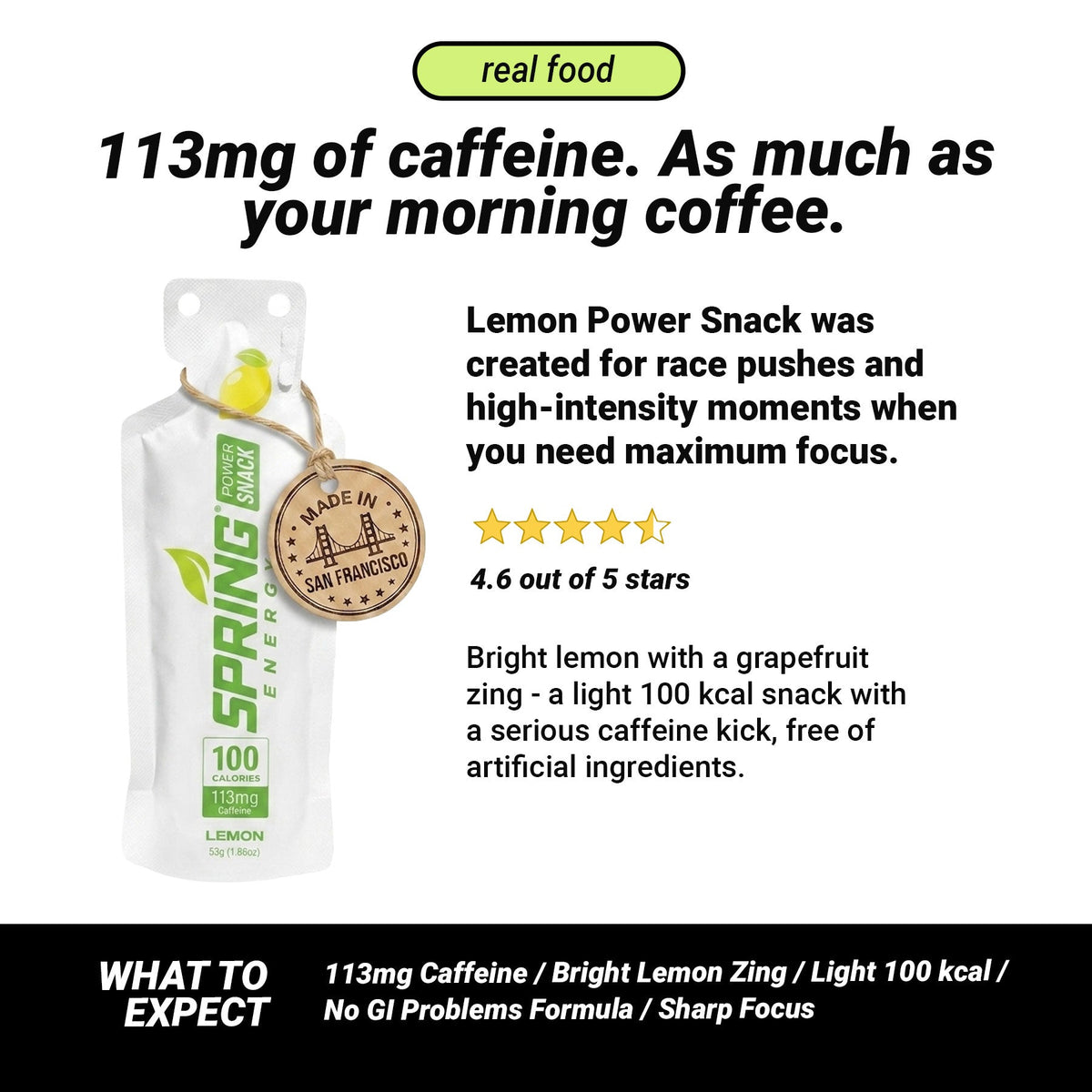 Spring Energy Lemon Power Snack with 113 mg of Caffeine 100 Kcal