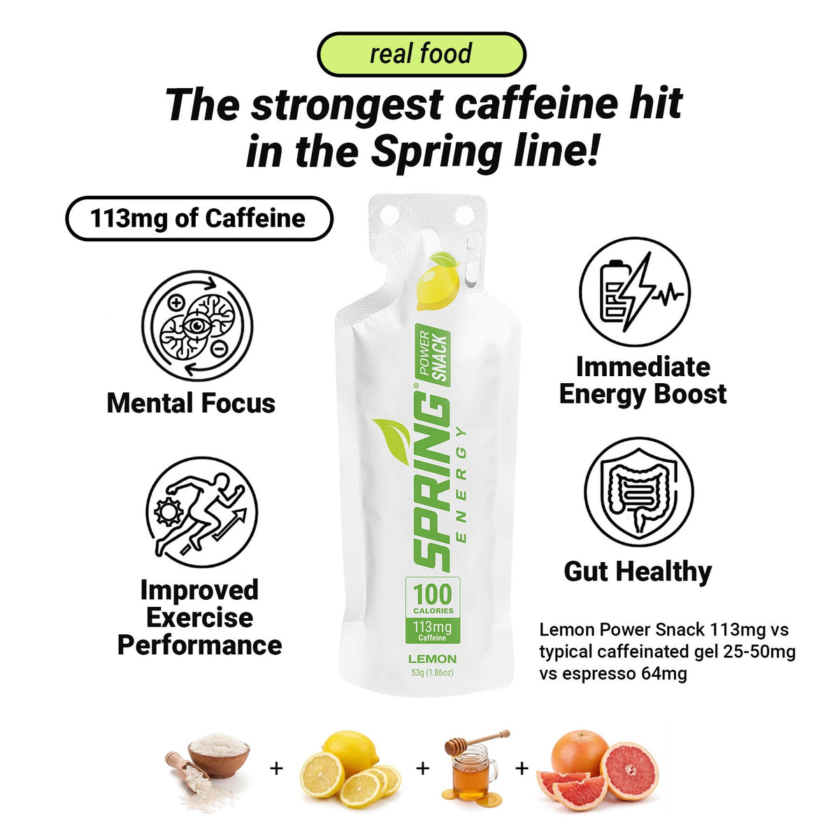 Spring Energy Lemon Power Snack with 113 mg of Caffeine 100 Kcal