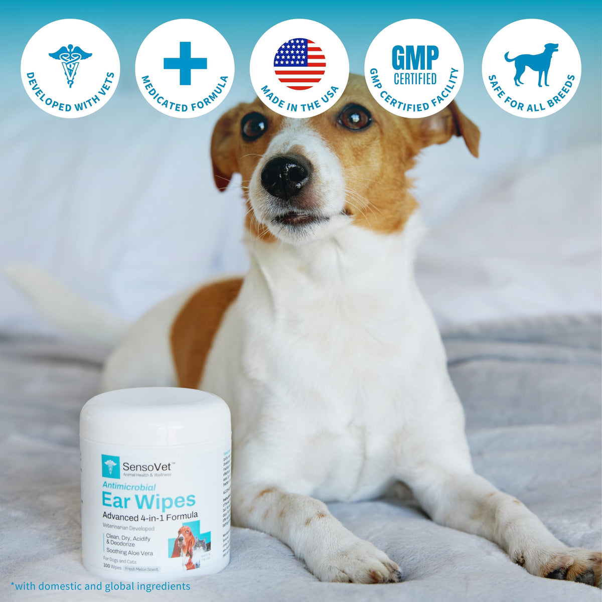 SensoVet Ear Wipes for Dogs & Cats - 100 Wipes