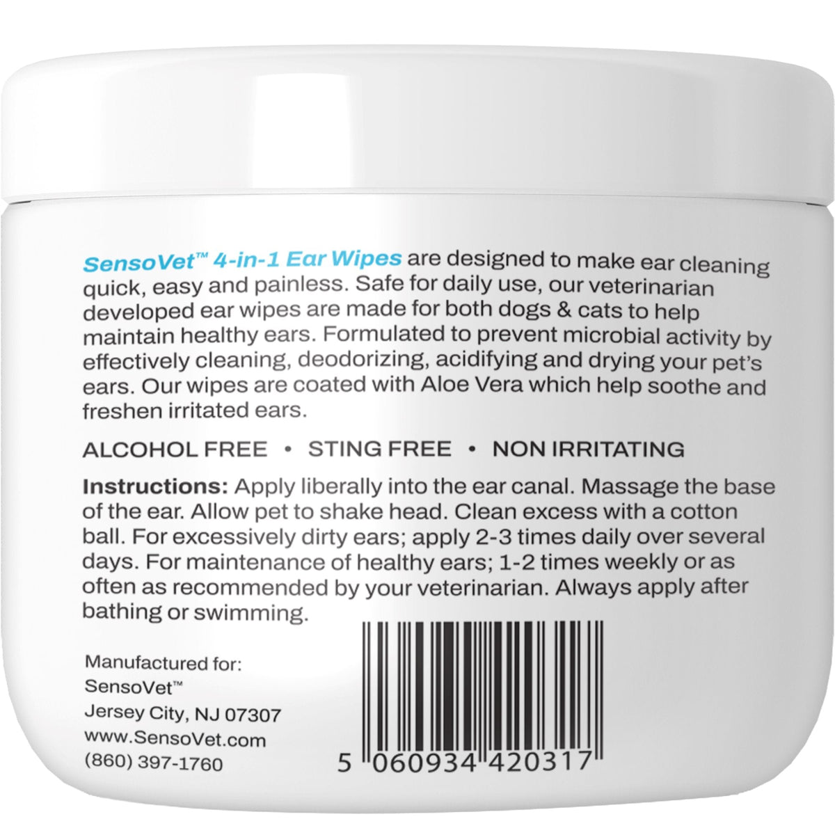 SensoVet Ear Wipes for Dogs & Cats - 100 Wipes