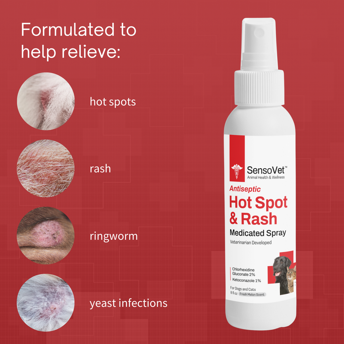 Antiseptic Hot Spot & Rash Spray for Dogs & Cats - 8oz