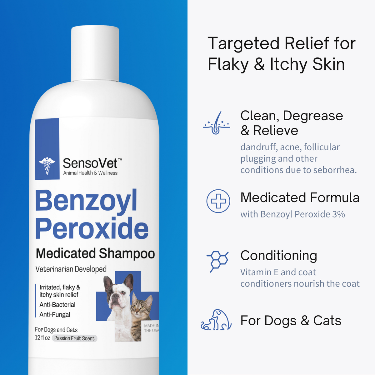 SensoVet Benzoyl Peroxide Shampoo for Dogs & Cats - 12oz