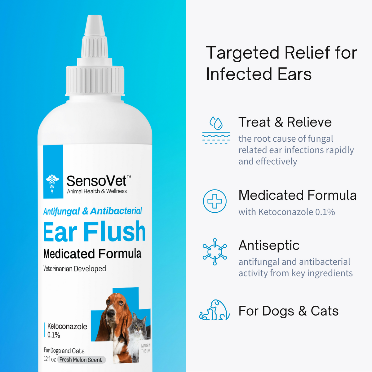 SensoVet Medicated Ear Flush for Dogs & Cats - 12oz