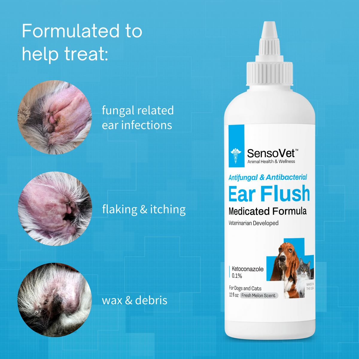 SensoVet Medicated Ear Flush for Dogs & Cats - 12oz