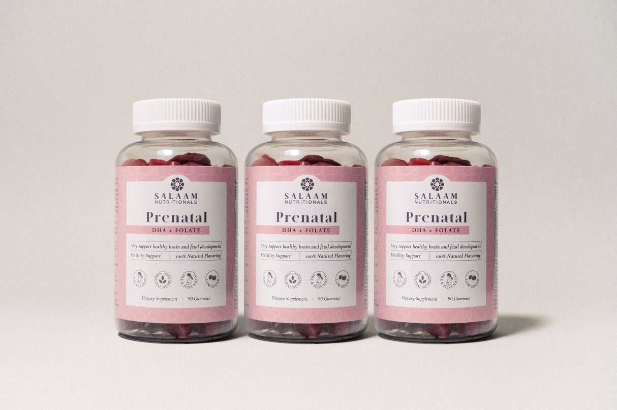 Halal Prenatal Vitamins - Gummy Multivitamins with Folate & DHA - 90 Count | Salaam Nutritionals
