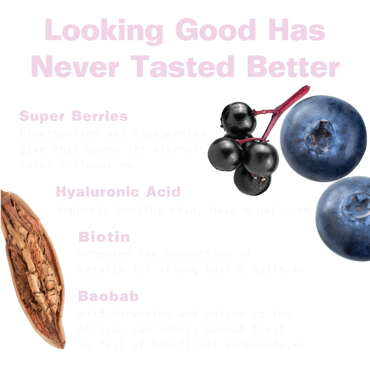 Hyaluronic Acid, Biotin & Baobab Superfood Gummies
