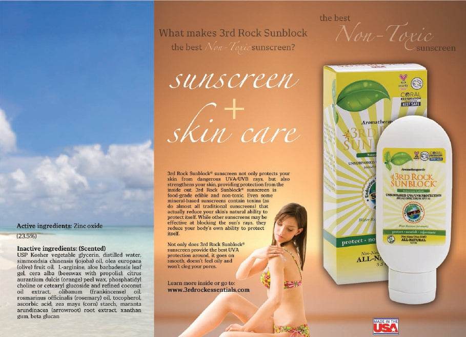 3rd Rock SunblockĀ® Sunscreen Lotion - Aromatherapeutic - Zinc Oxide 35 SPF