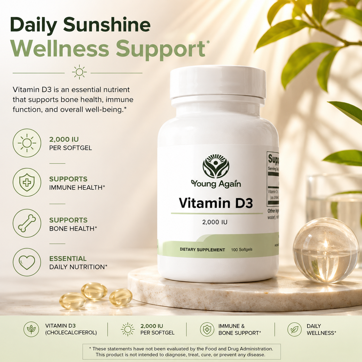 Vitamin D3 (2,000 IU) - A Natural Dietary Supplement