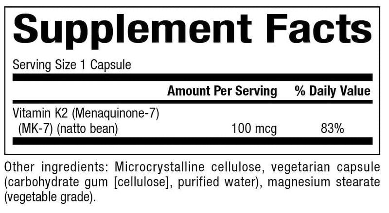 Vitamin K2 100 MCG 90Veggie Caps Item #: 24951