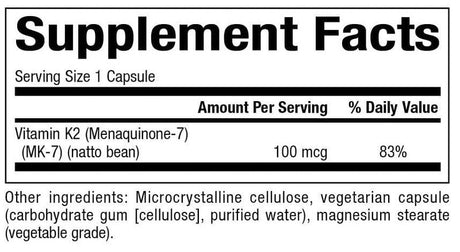 Vitamin K2 100 MCG 90Veggie Caps Item #: 24951